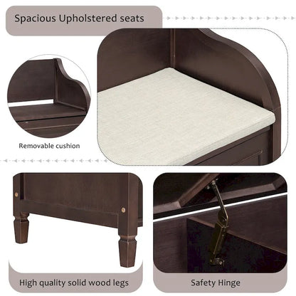 Solid wood Entryway Multifunctional Storage Bench with Safety Hinge