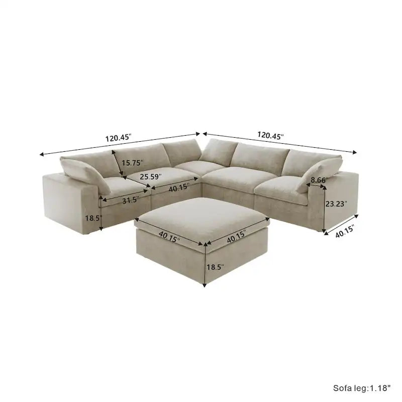 V Shape Cloud Couches for Living Room, Modular Convertible Sectional Sofa Couch, Couch Cushion Covers Removable