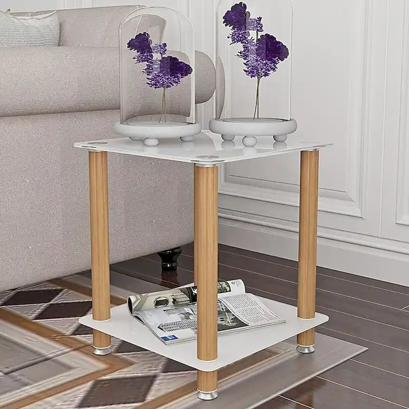 Modern 2-Tier Space End Table, Sofa Table, Side Table with Storage Shelve
