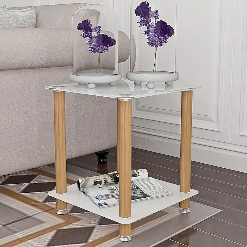 Modern 2-Tier Space End Table, Sofa Table, Side Table with Storage Shelve