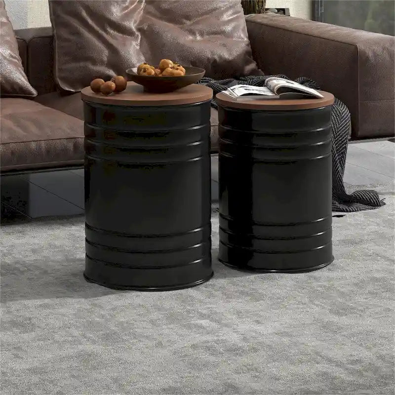 Metal Nesting Storage End Tables with Wood Lids (Set of 2)
