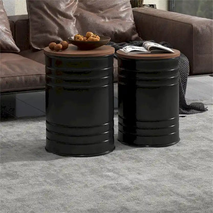 Metal Nesting Storage End Tables with Wood Lids (Set of 2)
