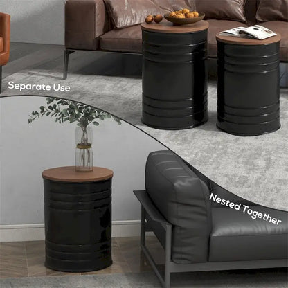 Metal Nesting Storage End Tables with Wood Lids (Set of 2)