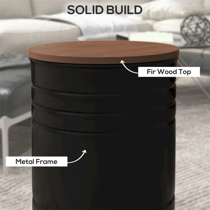 Metal Nesting Storage End Tables with Wood Lids (Set of 2)