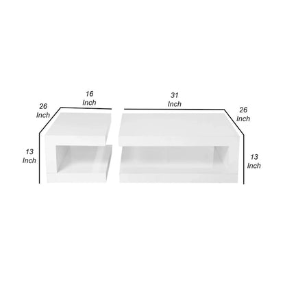 Jack 2 Piece Coffee Table Set, 2 Tiers, Tempered Glass, White Lacquer