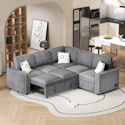 L-Shaped Reversible Chaise Sectional Sofa Pull Out Sofa Bed