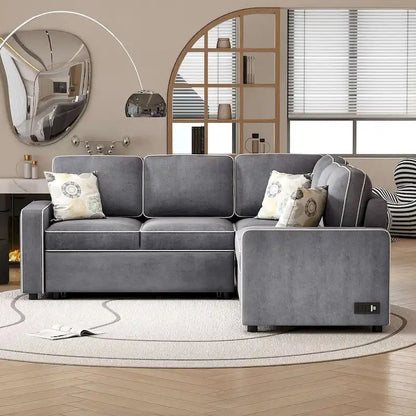 L-Shaped Reversible Chaise Sectional Sofa Pull Out Sofa Bed