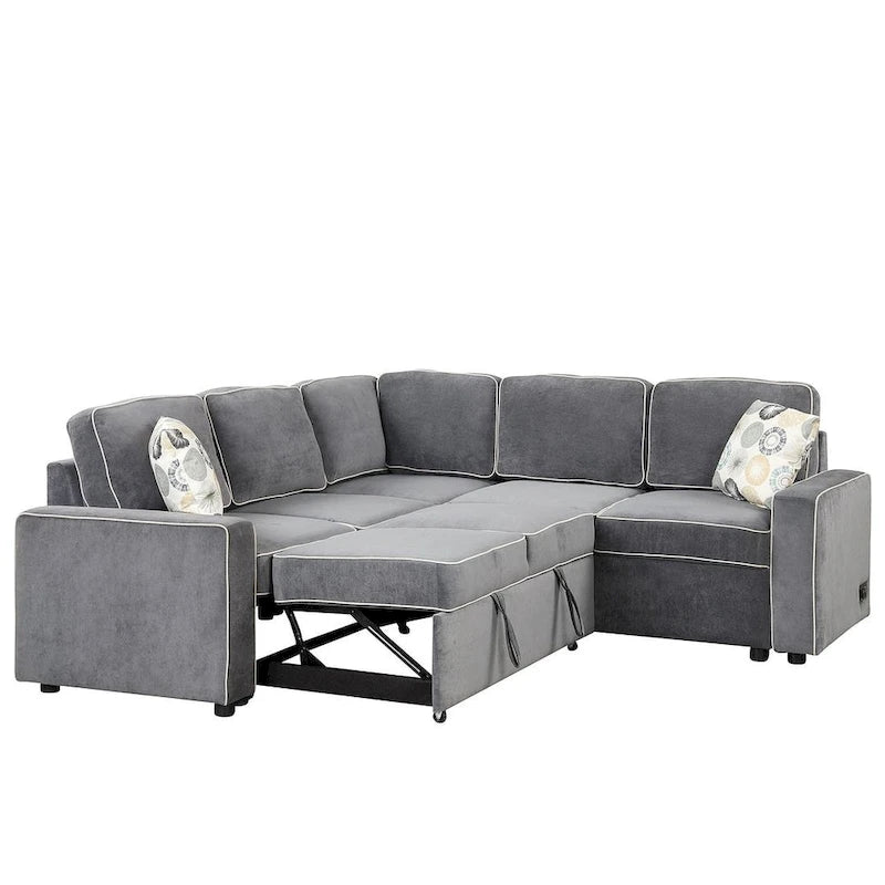 L-Shaped Reversible Chaise Sectional Sofa Pull Out Sofa Bed