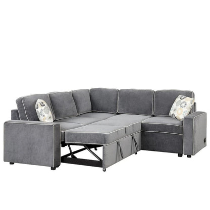 L-Shaped Reversible Chaise Sectional Sofa Pull Out Sofa Bed