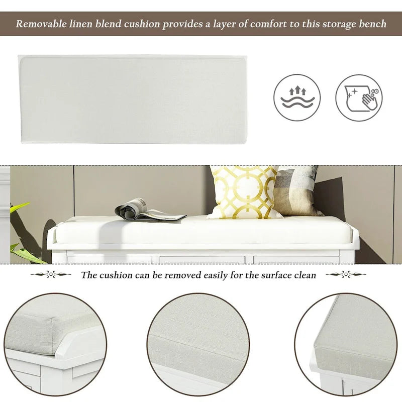 Rustic Storage Bench with 3 Drawers and 3 Rattan Baskets