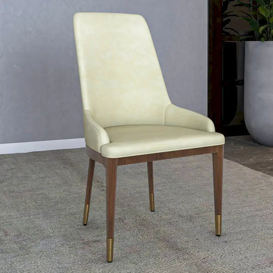 Upholstered Leather Dining Chair with Rubberwood Frame Side Chair High Back and Gold Accent Legs for Living Room