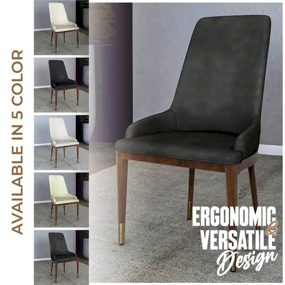 Upholstered Leather Dining Chair with Rubberwood Frame Side Chair High Back and Gold Accent Legs for Living Room