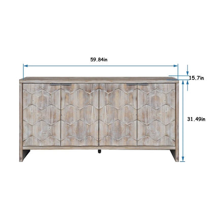 Farmhouse Style 4 Door Wooden Cabinet Sideboard Buffet Server Cabinet