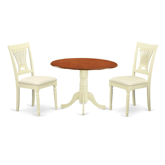East West Furniture 3 Piece Kitchen Table Set- a Round Dining Table and 2 Dining Room Chairs, Buttermilk & Cherry (Seat Options)
