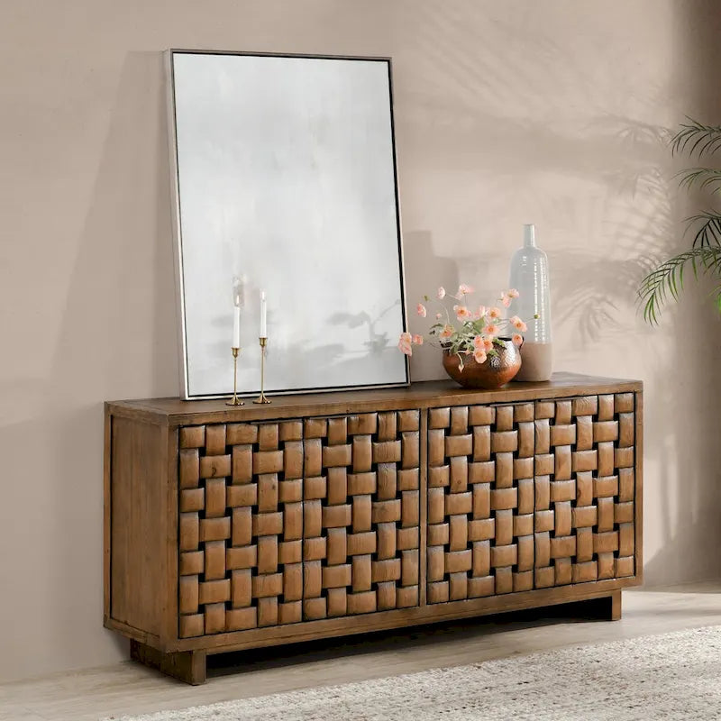 Classic Home Bast 4-Door Reclaimed Pine Wood Buffet Sideboard