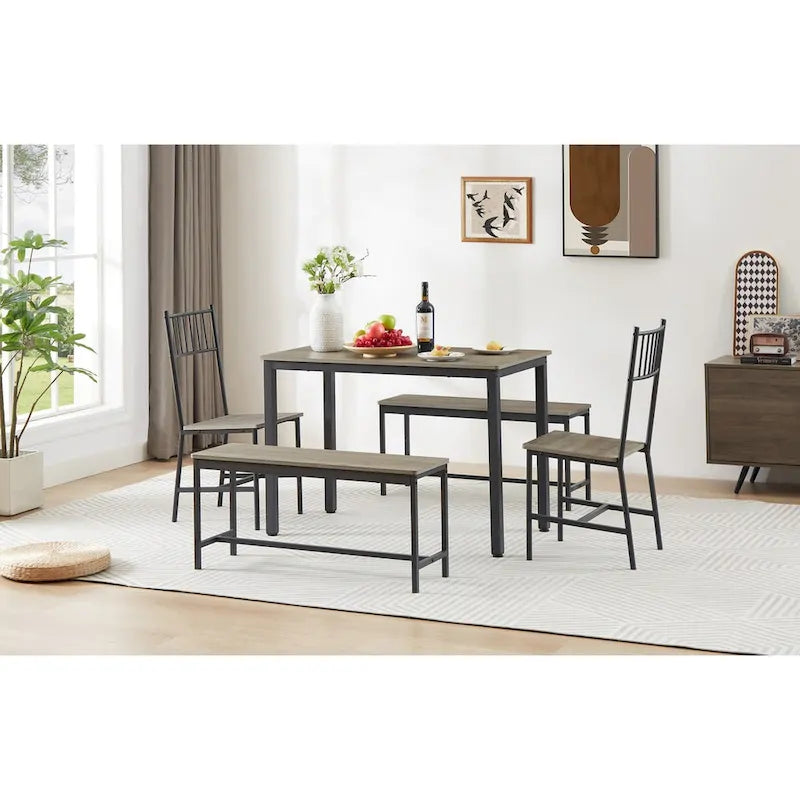 Dining Table Set, Barstool Dining Table with 2 Benches 2 Back Chairs, Industrial Dining Table for Kitchen Breakfast, Living Room