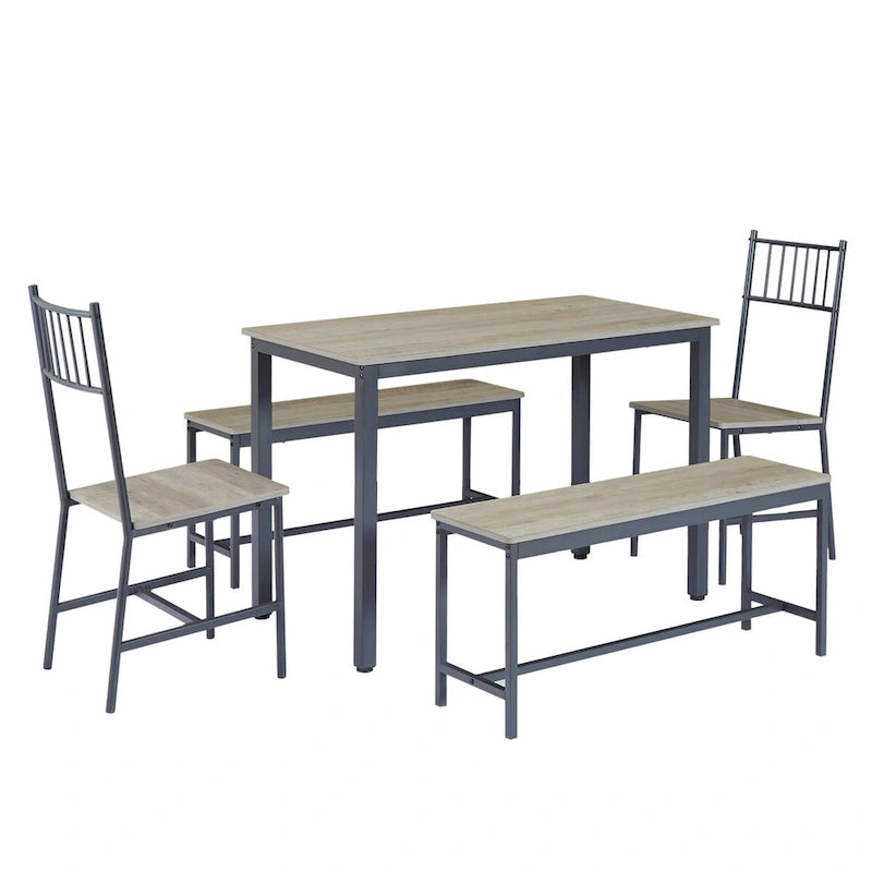 Dining Table Set, Barstool Dining Table with 2 Benches 2 Back Chairs, Industrial Dining Table for Kitchen Breakfast, Living Room
