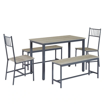 Dining Table Set, Barstool Dining Table with 2 Benches 2 Back Chairs, Industrial Dining Table for Kitchen Breakfast, Living Room