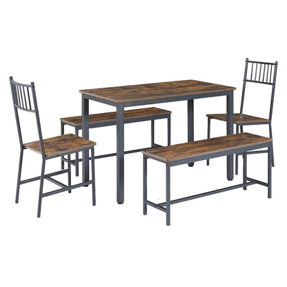 Dining Table Set, Barstool Dining Table with 2 Benches 2 Back Chairs, Industrial Dining Table for Kitchen Breakfast, Living Room