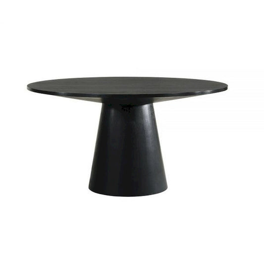 Fin 59 Inch Dining Table, Round Surface, Pedestal Base, Rubberwood, Black