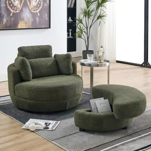 Modern Accent Round Loveseat Circle Swivel Barrel Chairs for Bedroom Cuddle Sofa Chair Lounger Armchair, 4 Pillows