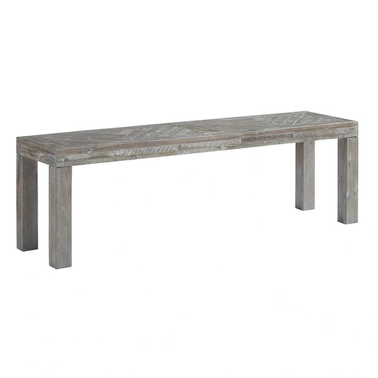 Acacia Wood Bench with Distinctive Herringbone Inlay Design, Brown