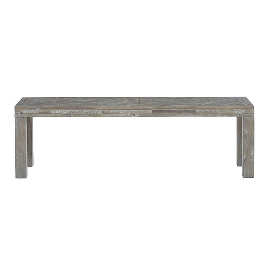 Acacia Wood Bench with Distinctive Herringbone Inlay Design, Brown