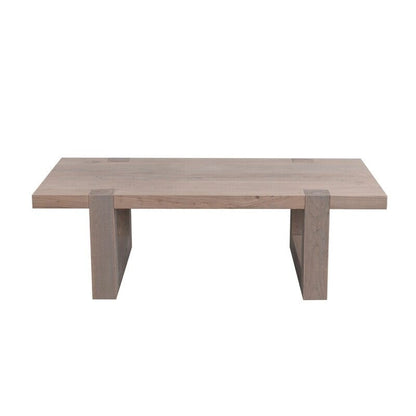 Rustic Gray Elm Wood Coffee Table with Sled Design Legs