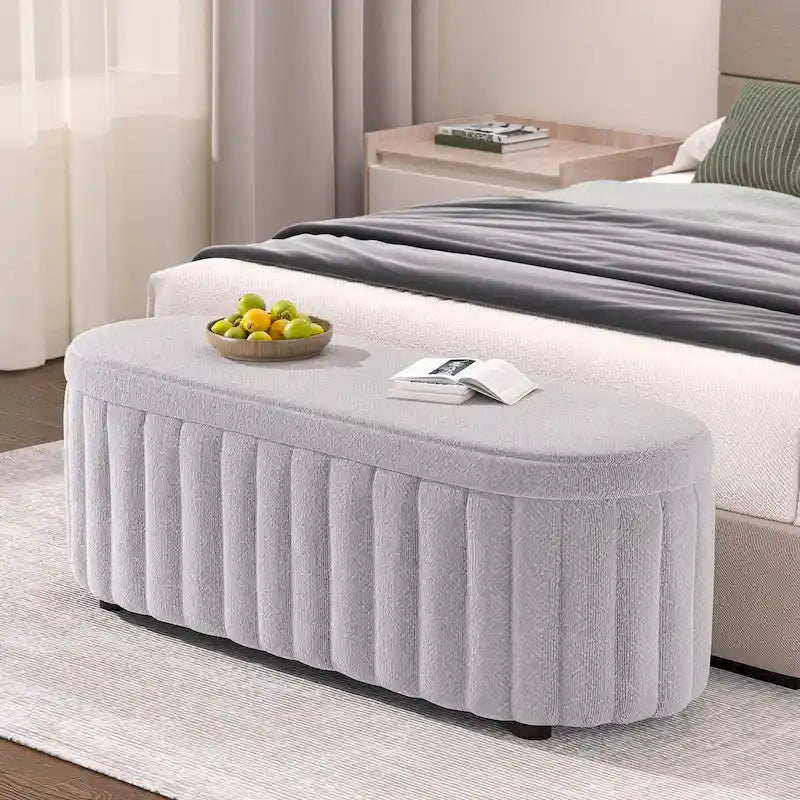 46.1 Upholstered Storage Ottoman Bench with Safety Hinge for Bedroom, Living Room, Entryway