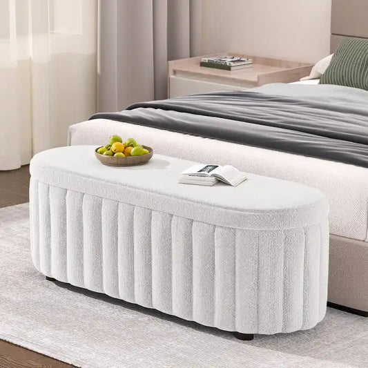 46.1 Upholstered Storage Ottoman Bench with Safety Hinge for Bedroom, Living Room, Entryway
