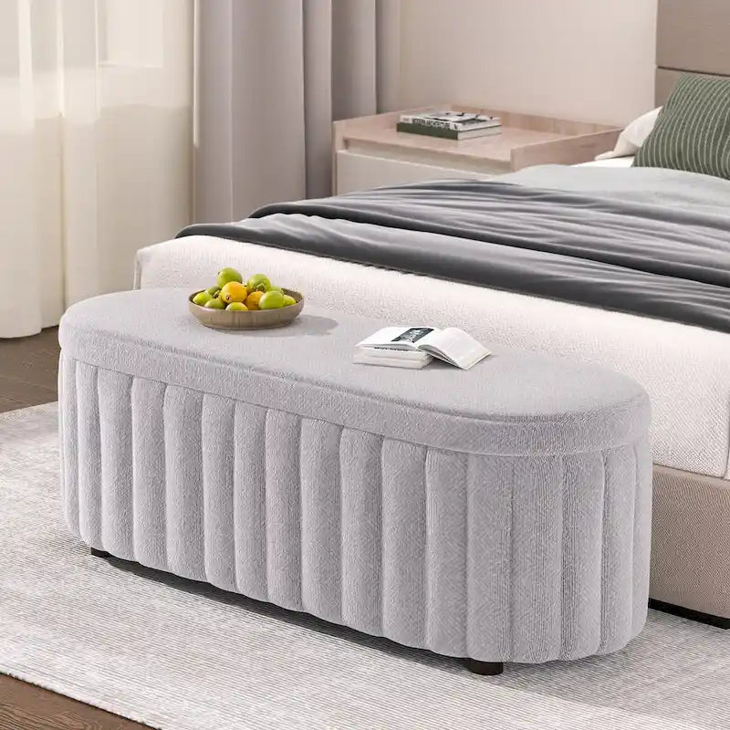 46.1 Upholstered Storage Ottoman Bench with Safety Hinge for Bedroom, Living Room, Entryway