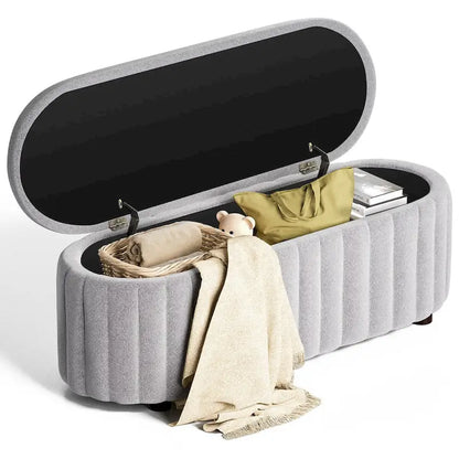 46.1 Upholstered Storage Ottoman Bench with Safety Hinge for Bedroom, Living Room, Entryway