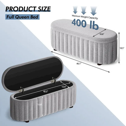 46.1 Upholstered Storage Ottoman Bench with Safety Hinge for Bedroom, Living Room, Entryway