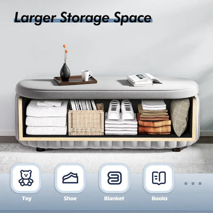 46.1 Upholstered Storage Ottoman Bench with Safety Hinge for Bedroom, Living Room, Entryway