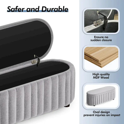 46.1 Upholstered Storage Ottoman Bench with Safety Hinge for Bedroom, Living Room, Entryway