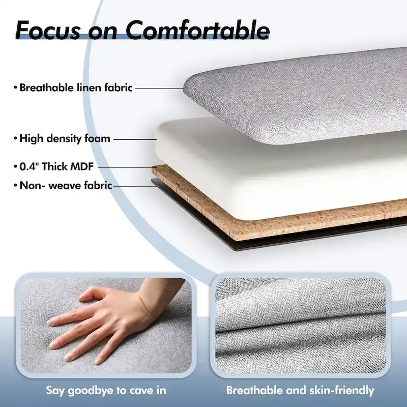 46.1 Upholstered Storage Ottoman Bench with Safety Hinge for Bedroom, Living Room, Entryway