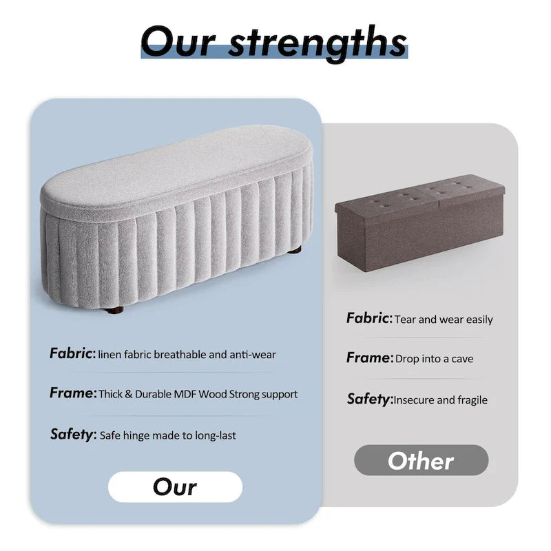 46.1 Upholstered Storage Ottoman Bench with Safety Hinge for Bedroom, Living Room, Entryway