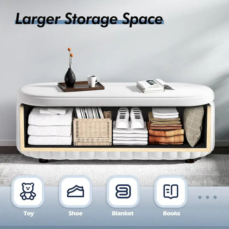 46.1 Upholstered Storage Ottoman Bench with Safety Hinge for Bedroom, Living Room, Entryway
