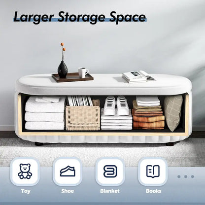 46.1 Upholstered Storage Ottoman Bench with Safety Hinge for Bedroom, Living Room, Entryway
