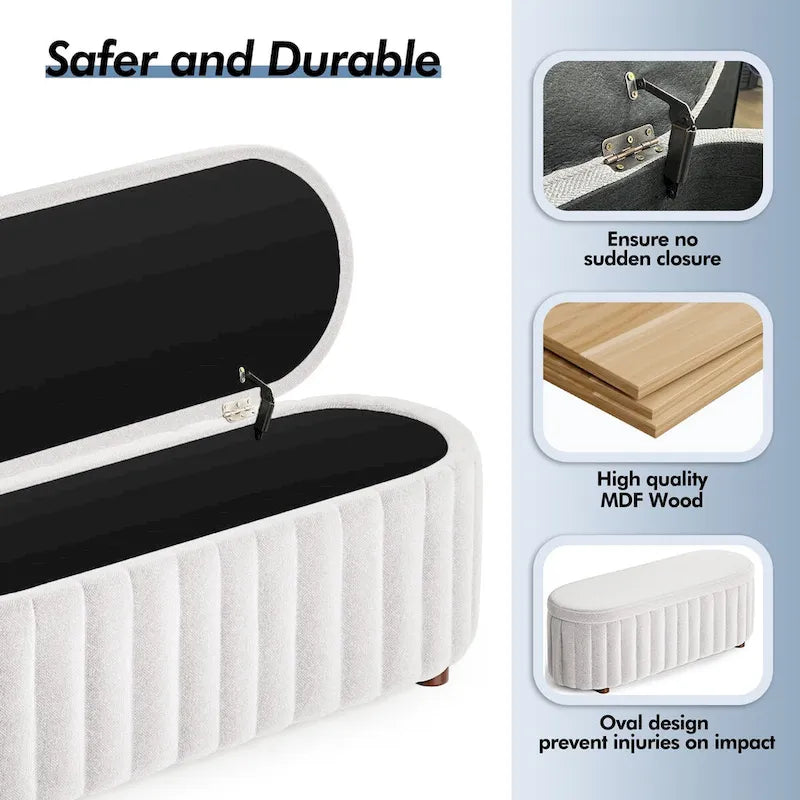 46.1 Upholstered Storage Ottoman Bench with Safety Hinge for Bedroom, Living Room, Entryway