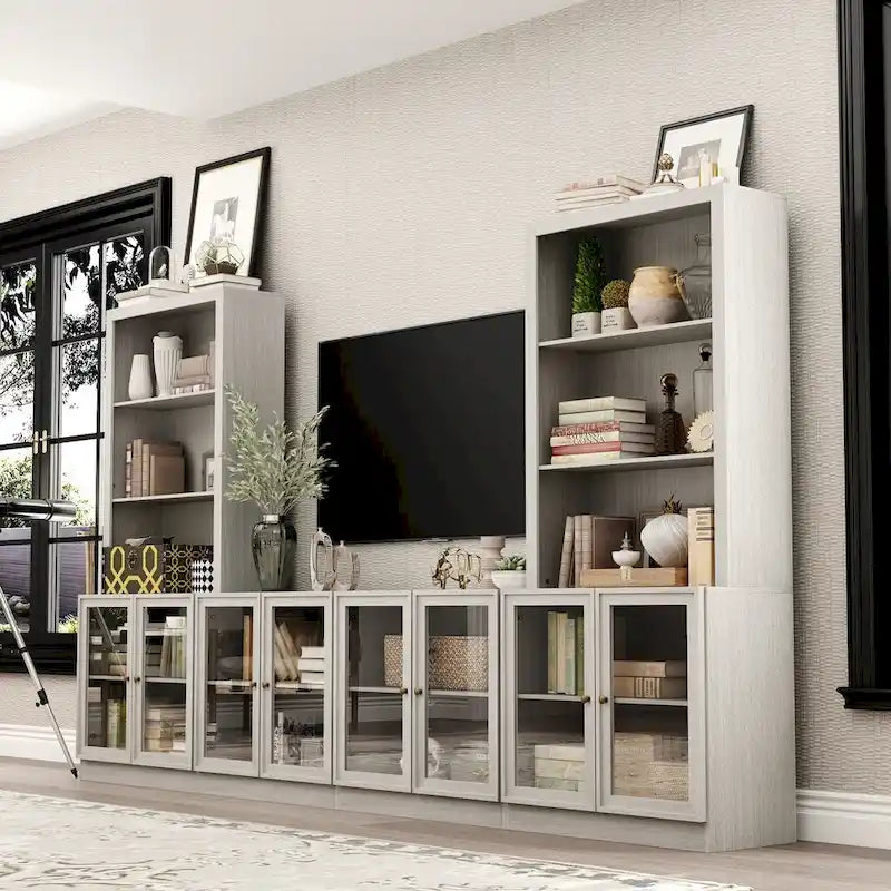 Home Media Center Sleek Design with Ample Shelving and Glass Accents