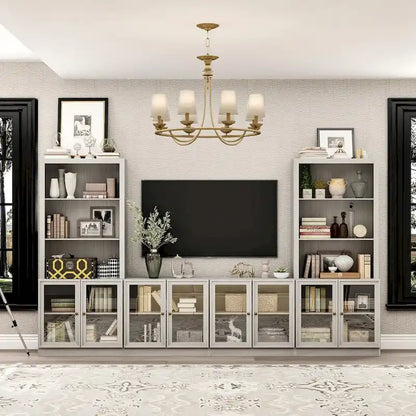 Home Media Center Sleek Design with Ample Shelving and Glass Accents