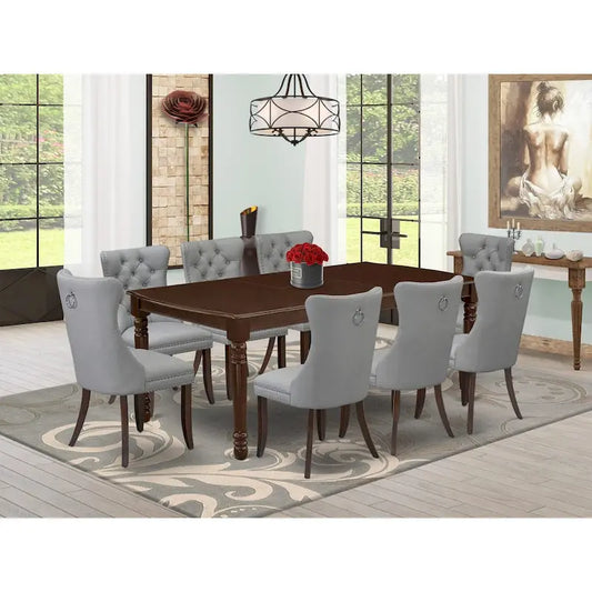 East West Furniture Dining Set Consists of a Rectangle Wooden Table and Upholstered Chairs, Mahogany (Pieces Options)