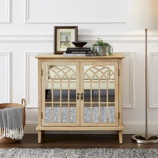 Art Leon Wood Accent Cabinet with Mirrored Doors Sideboard Buffet