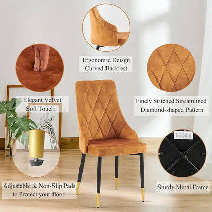 Howtai Grey Glass Table Set with 4 Velvet Chairs for Home Kitchen Dining Room