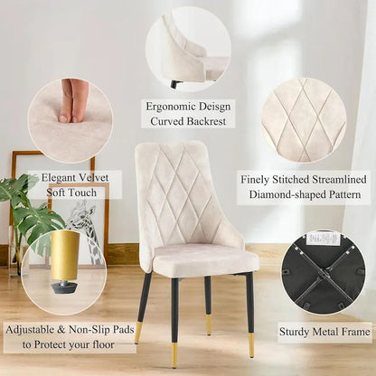 Howtai Grey Glass Table Set with 4 Velvet Chairs for Home Kitchen Dining Room