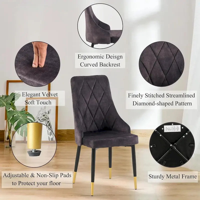 Howtai Grey Glass Table Set with 4 Velvet Chairs for Home Kitchen Dining Room