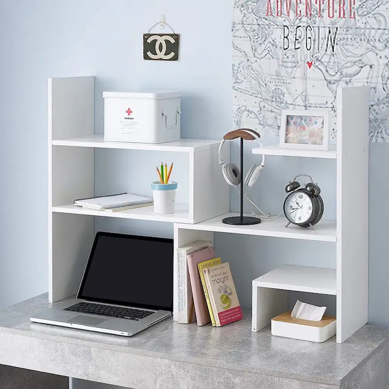 Yak About It Compact Adjustable Dorm Desk Bookshelf - White by DormCo