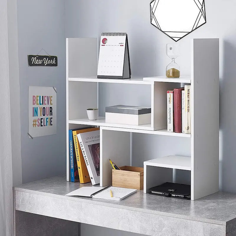 Yak About It Compact Adjustable Dorm Desk Bookshelf - White by DormCo