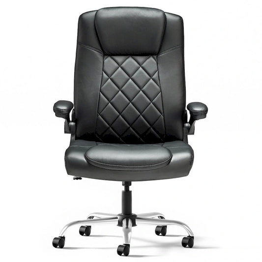 Executive PU Leather Swivel Office Chair with Flip-Up Arms Ergonomic